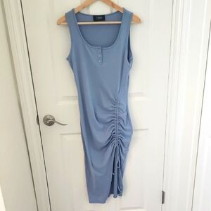 Cider Blue Ruched Midi Dress Rib Button Drawstring Curvy Large